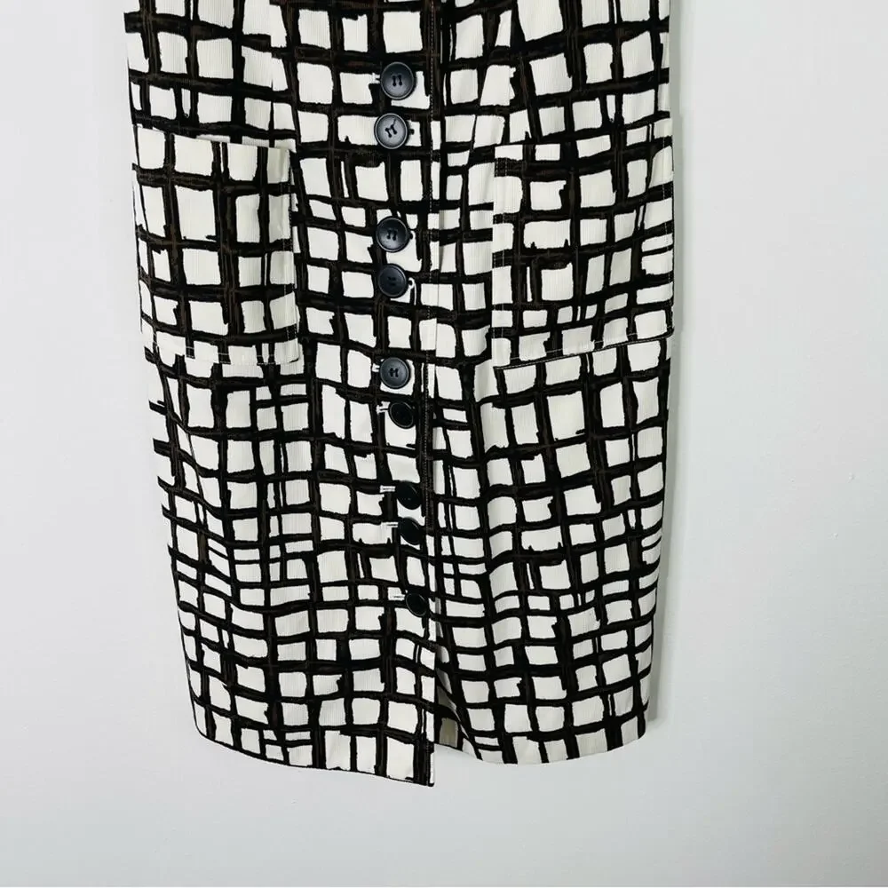 Vintage Talbots white black brown corduroy button pocket midi dress 6